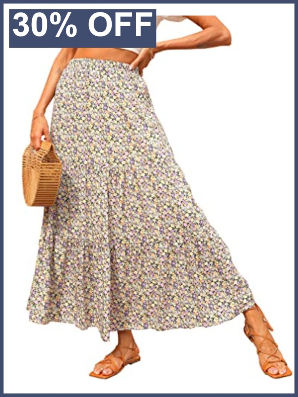 Women's Floral Chiffon Maxi Skirt Boho High Waisted A-Line Flowy